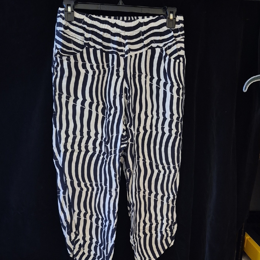 Q'Neel Blue & White Striped Ankle Pants - Crinkle Material